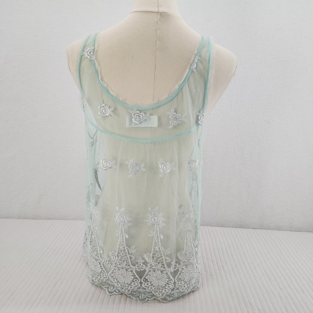 Abercrombie & Fitch Lace Tank Top Blue Floral Embroidered‎ Sleeveless L - Picture 3 of 6